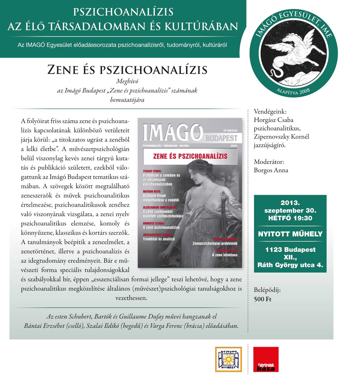 Az Imágó Budapest folyóirat „Zene és pszichoanalízis” számának bemutatója